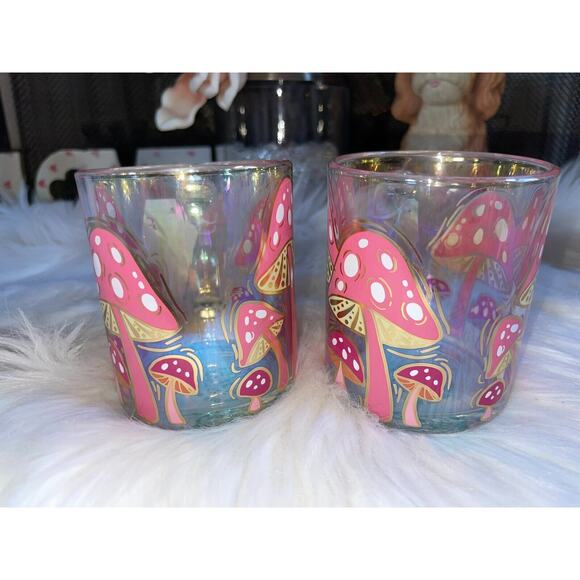 SHEEFIELD HOME Pink Mushrooms Clear Glass Coffee Cup Mug 18 Ounces - Picture 2 of 6